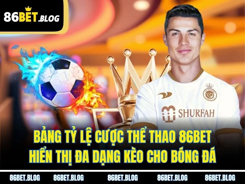 Bảng tỷ lệ cược thể thao 86BET hiển thị đa dạng kèo cho bóng đá